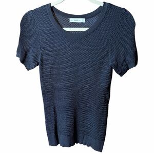 Zara Knit Sweater Womens Black Short Sleeve Textured Crewneck Top Size Medium